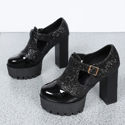 Women Designer Comfortable Fashion Thick Heel Shoes Autumn New Women Round Head Deep Mouth Thick Sole Color Matching High Heels