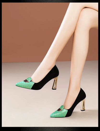 Sexy Fashion Style Women's Heeled Shoes Pointed Tip High Heels One Kick Retro Women Shoes Suede 2025 New Spring Zapatos De Mujer