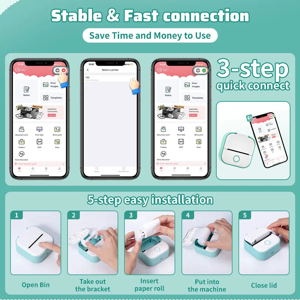 Phomemo T02 Pocket Printer Mini Portable Label Maker Self-adhesive Sticker mini impresora portatil impresora etiqueta adhesivas