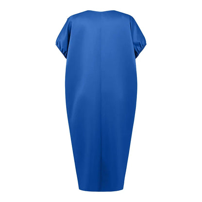 VONDA Plus Size Bohemian Women Maxi Dress 2025 Summer Split Long Sundress V-Neck Short Sleeve Casual Solid Party Satin Robe 5XL