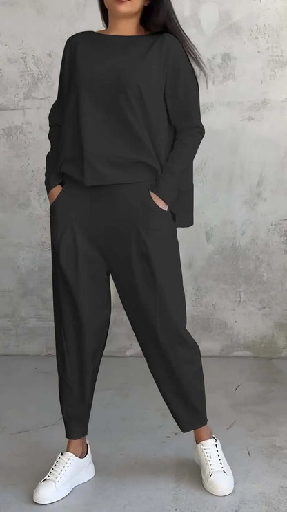 Spring Autumn Solid Women's Sports Set New Fashion Long Sleeve Irregular Loose Top Harem Pants Two Piece Set For Women Outfits