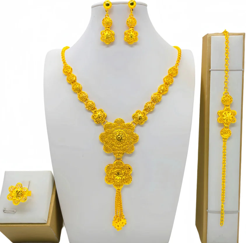 New Bridal Jewelry Set Dubai Necklace Earrings For Women Wedding 24k Gold Plated African Jwellery Bridesmaid Party Gift