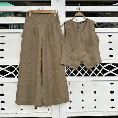 ZANZEA Women Two Piece Sets Office Sleeveless Waistcoat Outfits 2024 Wide Leg Long Pants Sets Casual Loose Solid Matching Suits