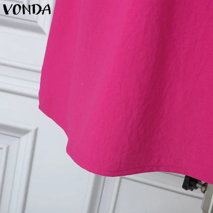 VONDA Women Party Dress Solid Color Casual Office Work Mini Sundress 2025 Summer Female O Neck Vestidos Oversized Loose Robe