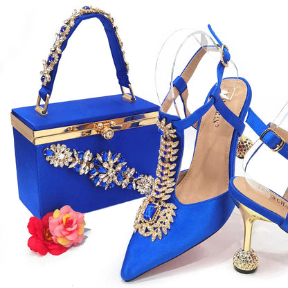 Venus Chan 2023 Italian Design Girly Style Pointed Toe Wedding Shoes And Bag, Full Diamond Decoration Metal Closure Bag