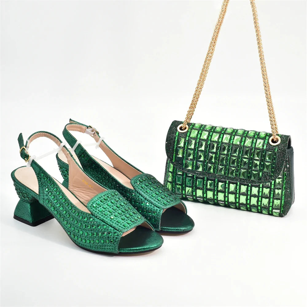 New Fashion Italian Shoe and Bags Matching Set Decorated with Rhinestone Luxury Designer Women Party Pumps Elegant Bridal Shoes