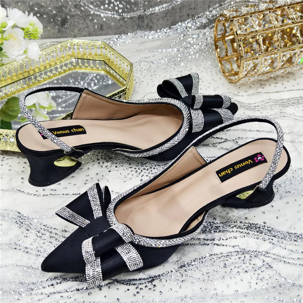 New Arrival Elegant African Party High-heeled Shoes Chain Decoration Trendy Women's Sandals Nigerian Women Wedding Pumps