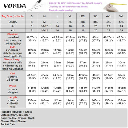 Plus Size VONDA Women Bohemian Dress 2025 Summer Sundress Solid Color Casual Short Sleeve Party Ruffled Vestidos V-Neck Robe