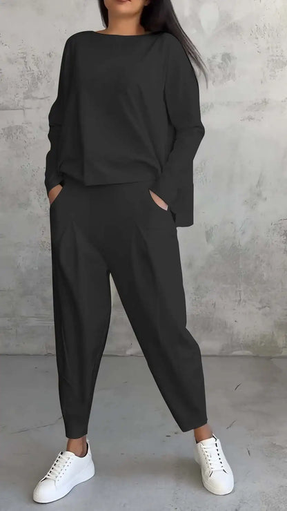 Spring Autumn Solid Women's Sports Set New Fashion Long Sleeve Irregular Loose Top Harem Pants Two Piece Set For Women Outfits