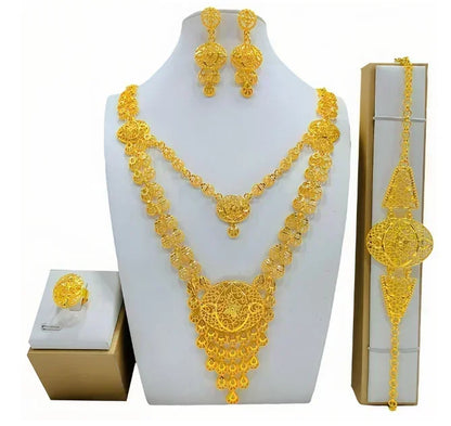 New Bridal Jewelry Set Dubai Necklace Earrings For Women Wedding 24k Gold Plated African Jwellery Bridesmaid Party Gift