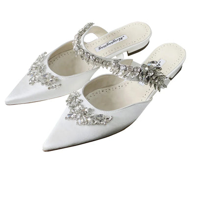 Women's High HeelsTemperament Baotou Silk Wheat Ear Rhinestones Muller Semi-Trailer Pump Pointed Stiletto Sandals