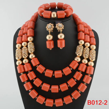 Traditional Nigerian Wedding Artificial Coral Beads Bridal Jewelry Sets African Beads Jewelry Necklace Set