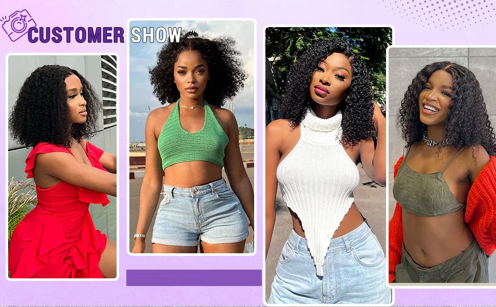 Wear And Go Glueless Wig Short Kinky Curly Bob Frontal Wig 12A Malaysian Lace Front Human Hair Wigs Wet And Wavy Water Wave Wig