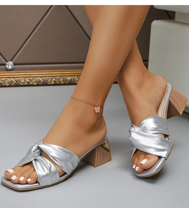 Women's Sandals Square Head Heels Sandals For Heeled Summer Shoes Woman Fashion Slippers Summer Sandalias De Mujer Heels Shoes
