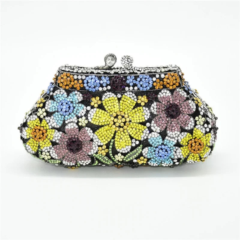 New Bling Crystal Bridal Wedding Bag Purses Flower Shape Diamond Purse Luxury Handbags Fashion Women Crystal Prom Clutch Purse