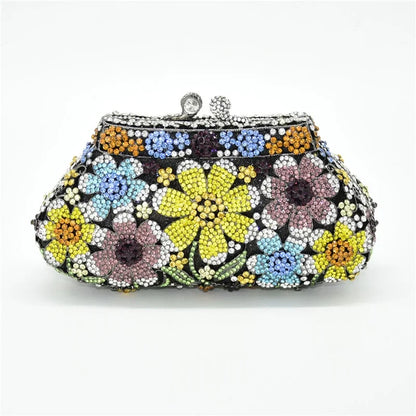 New Bling Crystal Bridal Wedding Bag Purses Flower Shape Diamond Purse Luxury Handbags Fashion Women Crystal Prom Clutch Purse