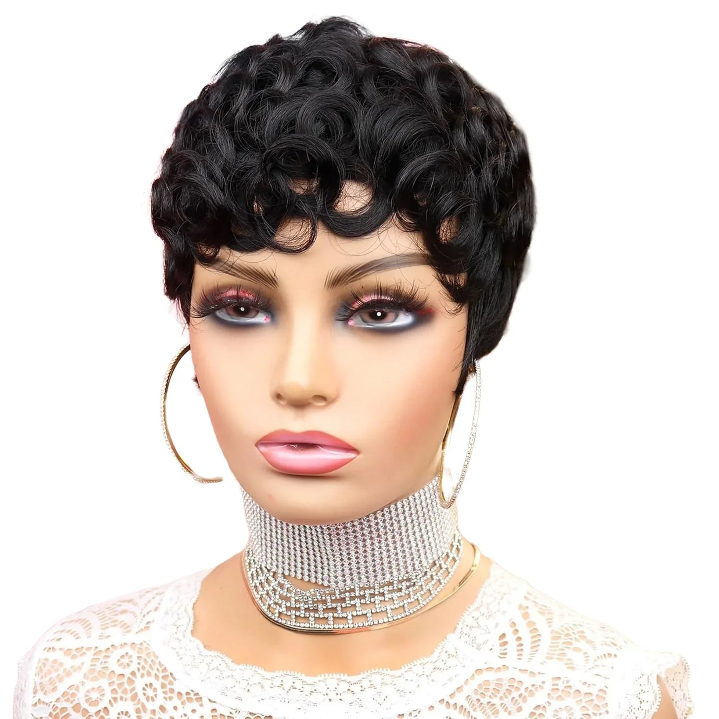 Short Pixie Wigs for Black Women Short Black Curly Pixie Wigs Synthetic Hair Wigs for Black Women Natural Wavy Black Pixie Cut W
