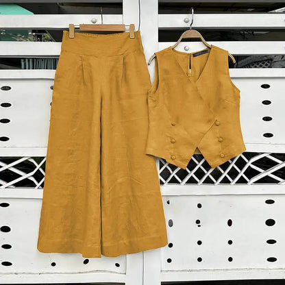 ZANZEA Women Two Piece Sets Office Sleeveless Waistcoat Outfits 2024 Wide Leg Long Pants Sets Casual Loose Solid Matching Suits