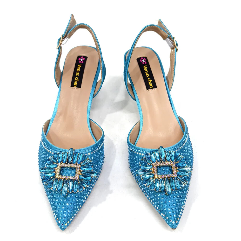 Venus Chan Luxury Rhinestone Heel & Handbag Set – Black & Gold Party Combo