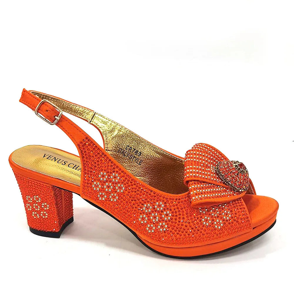 Venus Chan 2024 Italian Design Girly Style Golden Color Wedding Shoes And Bag Full Diamond Decoration Metal Closure Bags