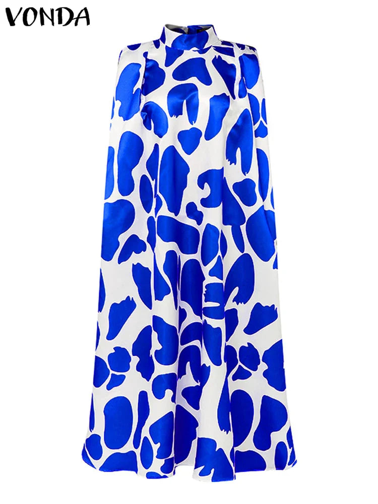 VONDA Women Elegant Printing Maxi Long Dress 2025 Casual Stand Collar Robes Bohemian Bat-wing Sleeve Party Vestidos Oversized