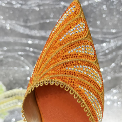 Venus Chan 2025 New Shoes and Bag to Match Orange Colour Pointed-Toe Diamond-Studded Party Women's High Heels Ms. Banguet Scene