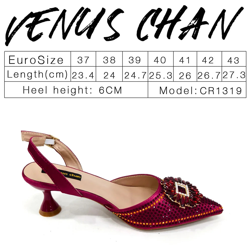 Venus Chan Luxury Rhinestone Heel & Handbag Set – Black & Gold Party Combo