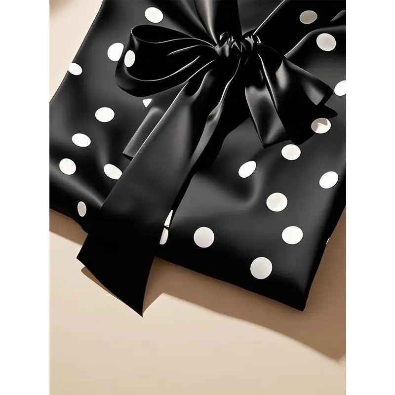 Women High Quality Satin Polka Dot Print Shirt Office Lady Business Casual Elegant Chic Blouse Lace-up Bow Long Sleeve Loose Top