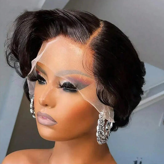 Short Pixie Cut Wigs 13x4 Lace Front Human Hair Wigs Fashion Style Natural Curly Wave Pixie Cut Human Hair Wigs Lace Frontal Wig