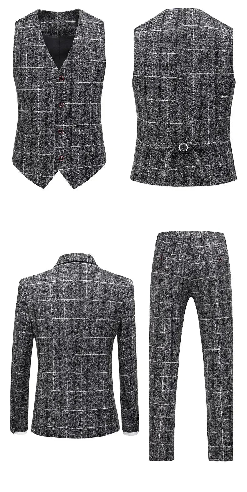 Traje De Hombre Elegante (Blazer+ Vest + Pants) Men's Fashion Business Gentleman Wedding Casual Plaid Cotton Linen British Suit