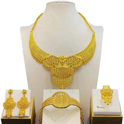 New Bridal Jewelry Set Dubai Necklace Earrings For Women Wedding 24k Gold Plated African Jwellery Bridesmaid Party Gift