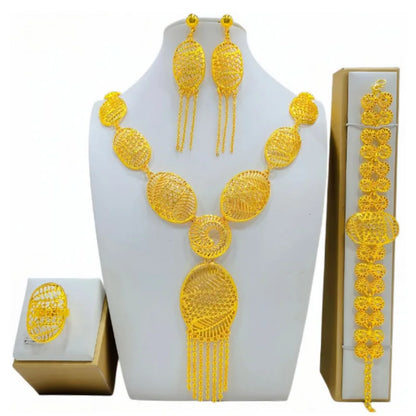 New Bridal Jewelry Set Dubai Necklace Earrings For Women Wedding 24k Gold Plated African Jwellery Bridesmaid Party Gift