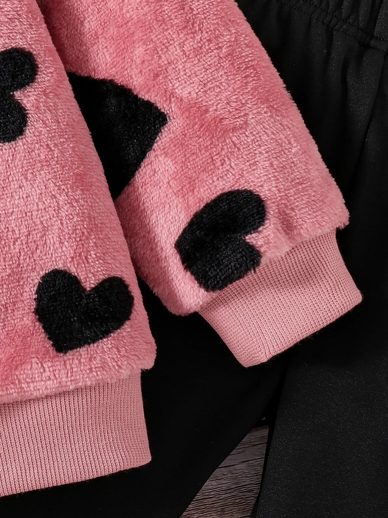 Spring and winter girls fashion home casual 2-piece micro stretch warm comfortable love plush hooded top + stretch tight pants