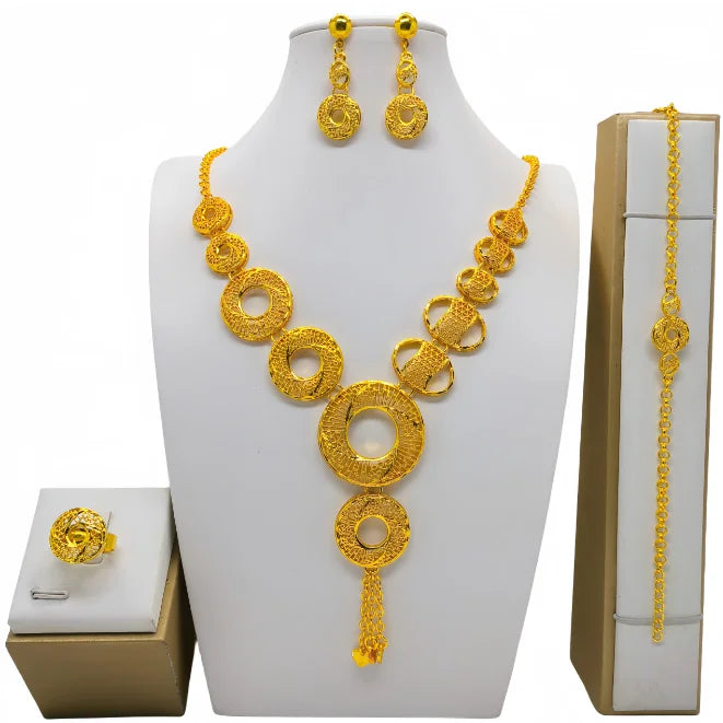 New Bridal Jewelry Set Dubai Necklace Earrings For Women Wedding 24k Gold Plated African Jwellery Bridesmaid Party Gift