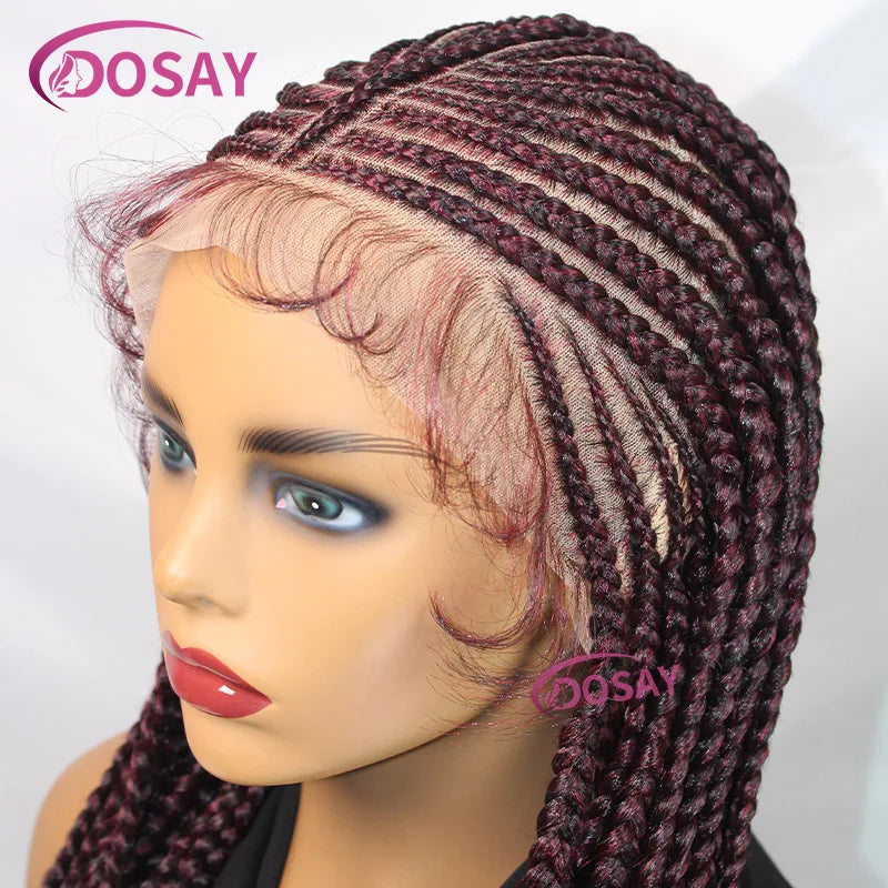 Synthetic 32" Full Lace Wig Braided Wig Middle Part Style Knotless Braided Lace Wig For Women Hand Made Lace With Baby Hair