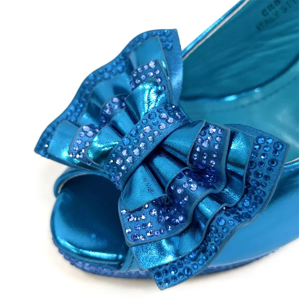 Venus Chan Open Toe Women Heels for 2024 Elegant Party Green Color Diamond Pumps Italian Shoes and Bags Matching Set
