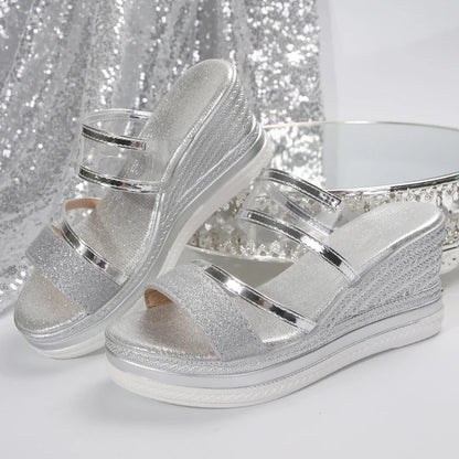 Women's Wedges Sandals Luxury Platform Slippers Sexy Open Toe Women Shoes Shiny High Heels Women Beach Shoes sandalias de mujer
