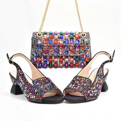 New Fashion Italian Shoe and Bags Matching Set Decorated with Rhinestone Luxury Designer Women Party Pumps Elegant Bridal Shoes