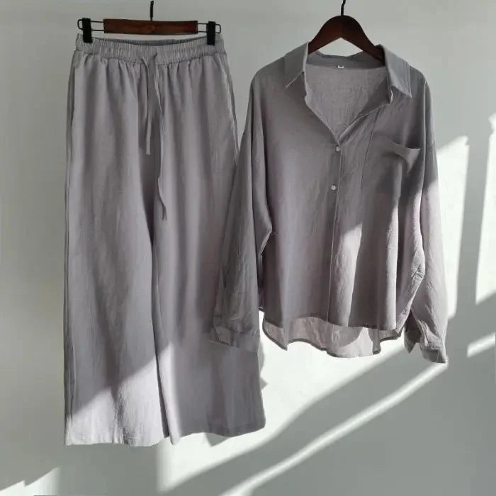 Women's Retro Cotton Linen Shirt Set High Waist Loose Pants Two Piece Suit Traditional Chinese Style Clothing Ensemble