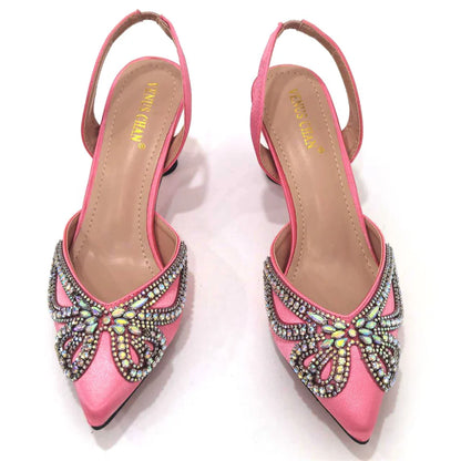 Venus Chan 2023 Yellow Classy Bowknot Pointed Toe Women's Shoes High Heel Elegant Sandals Shallow Mouth Shoes Bag Set Women