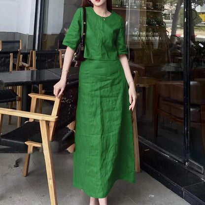 ZANZEA Women Solid 2PCS Dress Sets Casual Short Sleeve Crop Tops Suit Fashion Long Skirts Outfits Holiday Simple Matching Sets