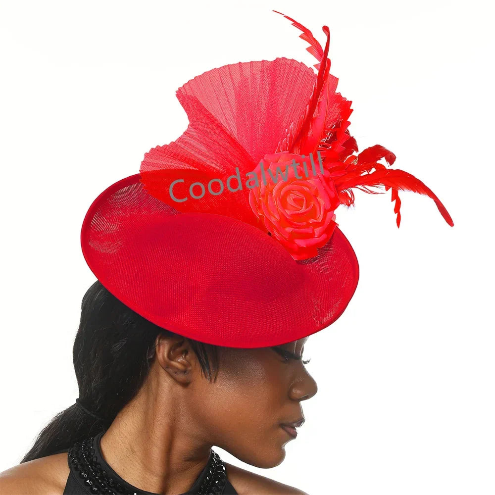 New Fashion Flower Fascinator Wedding Headpiece Women Party Dinner Pillbox Cap With Flower Hair Accessories Ladies Feather Cap