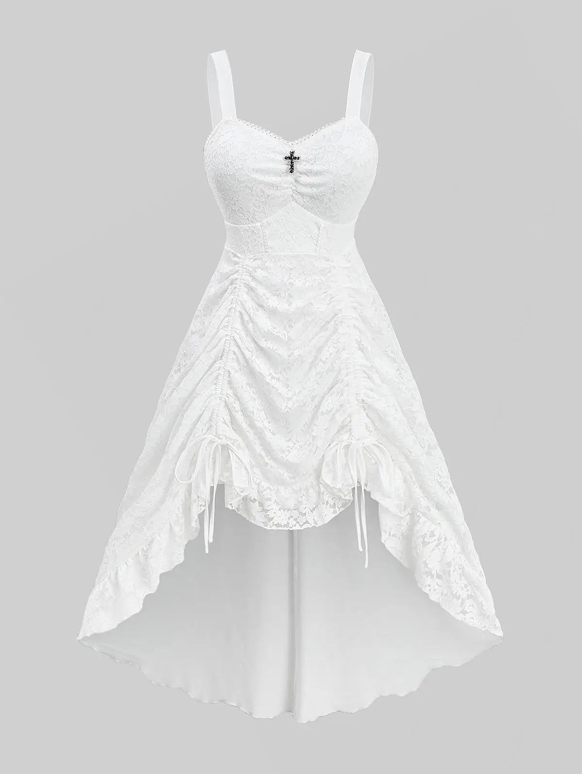 ROSEGAL Plus Size Women's Cocktail Dresses Floral Lace Overlay Cinched Ruched High Low Asymmetric Formal Wedding Party Dress 5XL