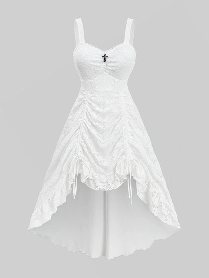 ROSEGAL Plus Size Women's Cocktail Dresses Floral Lace Overlay Cinched Ruched High Low Asymmetric Formal Wedding Party Dress 5XL