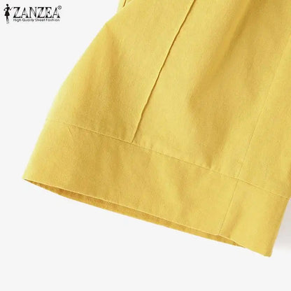 Summer Women Matching Sets ZANZEA 2PCS Elegant Short Sleeve Blouse Wide Leg Pants Fasahion OL Work Pant Sets Holiday Tracksuits