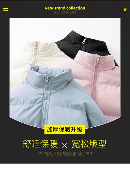 New Printed Winter Thick Sports Men's and Women's Trendy Stand Up Collar Long Sleeved Warm and Comfortable Casual Cotton Jacket