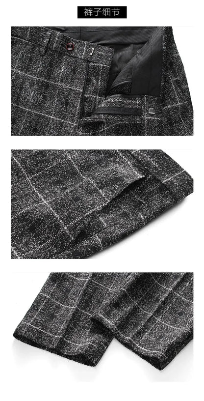 Traje De Hombre Elegante (Blazer+ Vest + Pants) Men's Fashion Business Gentleman Wedding Casual Plaid Cotton Linen British Suit