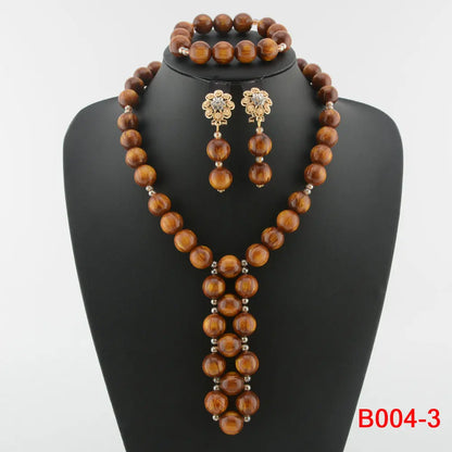 Nigeria Wedding Jewelry Set Imitation Coral Beads Golden Pendant Necklace for Women Resin Material African Bride Accessorise