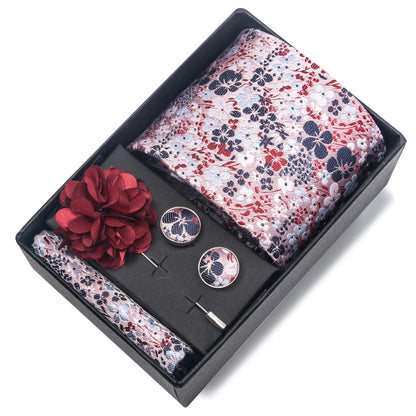 Top Grade Fashion 8 cm Wide Tie Sets Blue Stripe Men's Gravata Handkerchief Cufflink Box Fit Group Workplace Wedding Tie