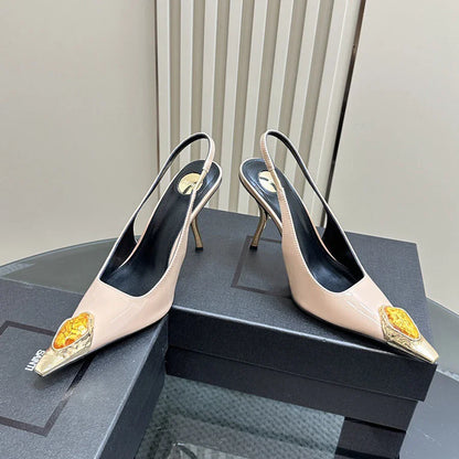 Women's Gem Metal Pointed Temperament High Heels with Sexy Empty Sandals